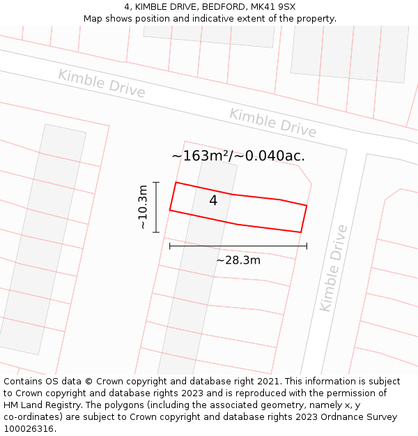 4, KIMBLE DRIVE, BEDFORD, MK41 9SX: Plot and title map