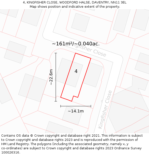 4, KINGFISHER CLOSE, WOODFORD HALSE, DAVENTRY, NN11 3EL: Plot and title map
