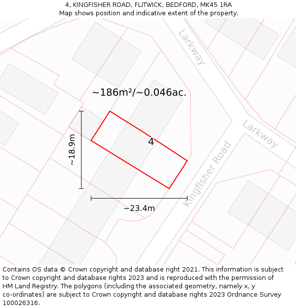4, KINGFISHER ROAD, FLITWICK, BEDFORD, MK45 1RA: Plot and title map