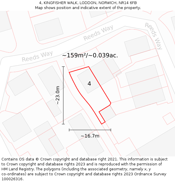 4, KINGFISHER WALK, LODDON, NORWICH, NR14 6FB: Plot and title map