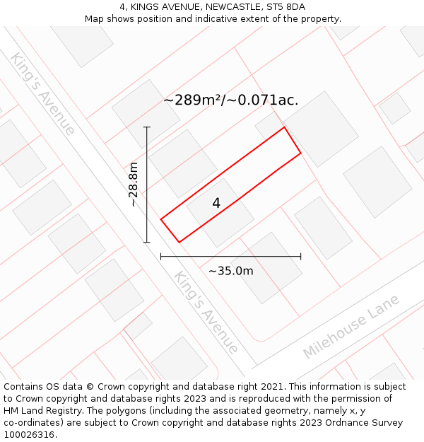 4, KINGS AVENUE, NEWCASTLE, ST5 8DA: Plot and title map