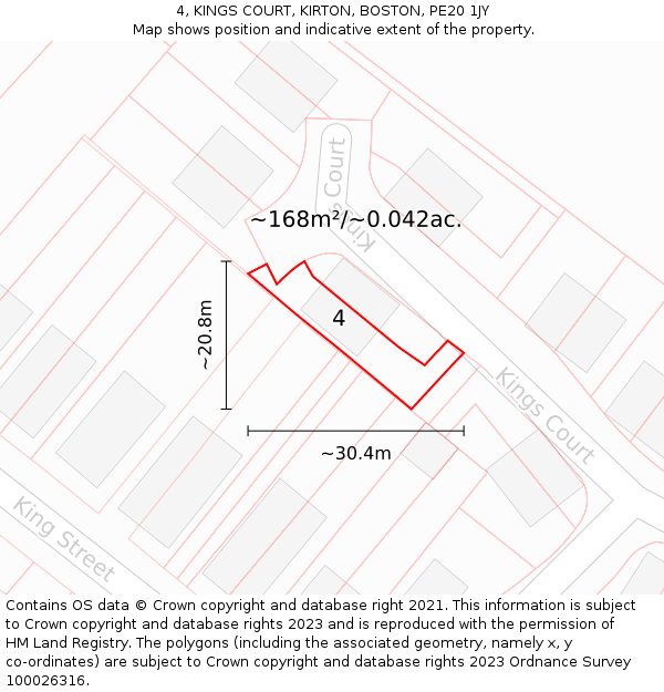 4, KINGS COURT, KIRTON, BOSTON, PE20 1JY: Plot and title map