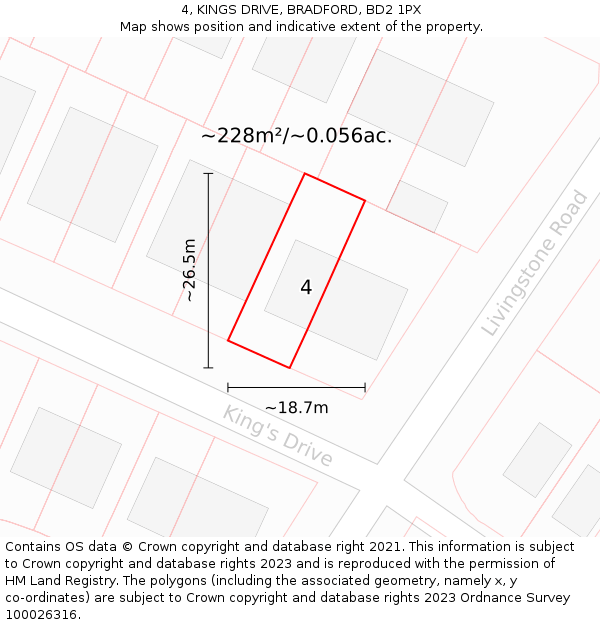 4, KINGS DRIVE, BRADFORD, BD2 1PX: Plot and title map