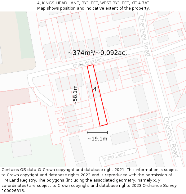 4, KINGS HEAD LANE, BYFLEET, WEST BYFLEET, KT14 7AT: Plot and title map