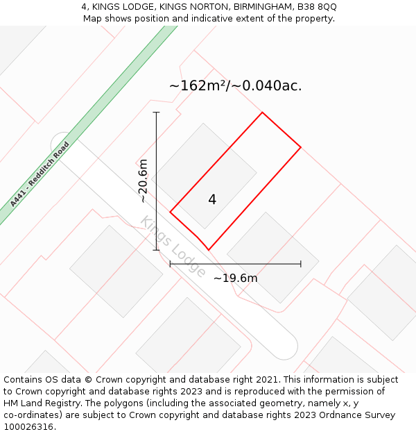 4, KINGS LODGE, KINGS NORTON, BIRMINGHAM, B38 8QQ: Plot and title map