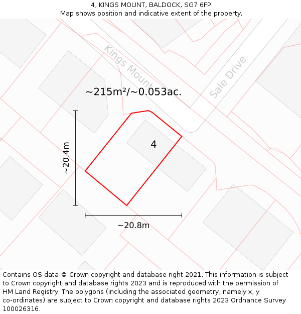 4, KINGS MOUNT, BALDOCK, SG7 6FP: Plot and title map