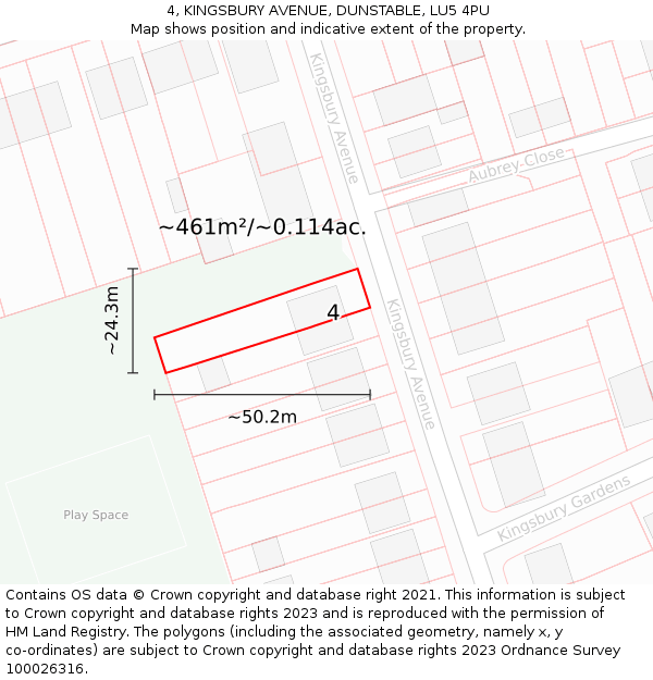 4, KINGSBURY AVENUE, DUNSTABLE, LU5 4PU: Plot and title map