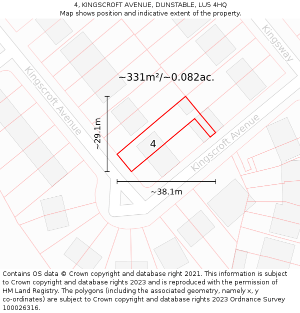 4, KINGSCROFT AVENUE, DUNSTABLE, LU5 4HQ: Plot and title map