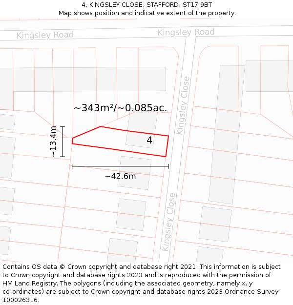 4, KINGSLEY CLOSE, STAFFORD, ST17 9BT: Plot and title map