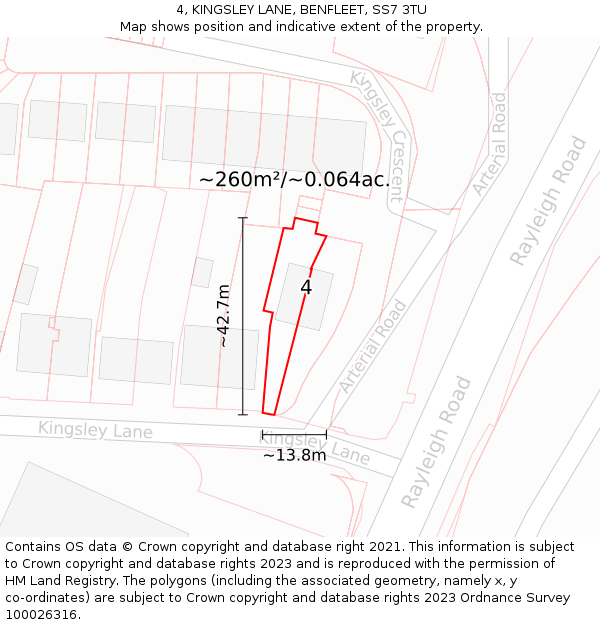 4, KINGSLEY LANE, BENFLEET, SS7 3TU: Plot and title map