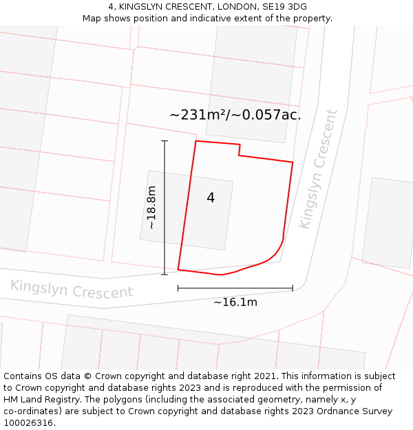 4, KINGSLYN CRESCENT, LONDON, SE19 3DG: Plot and title map