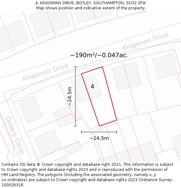 4, KINGSMAN DRIVE, BOTLEY, SOUTHAMPTON, SO32 2FW: Plot and title map