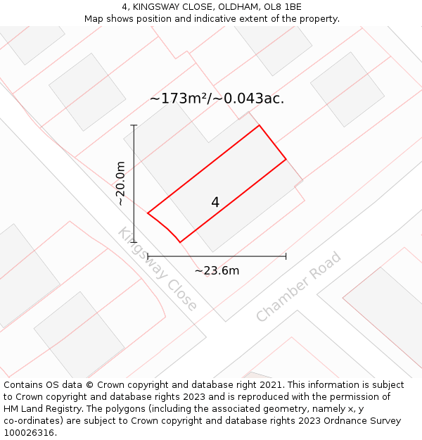 4, KINGSWAY CLOSE, OLDHAM, OL8 1BE: Plot and title map