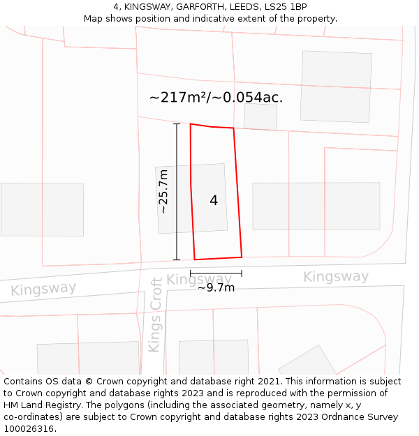 4, KINGSWAY, GARFORTH, LEEDS, LS25 1BP: Plot and title map