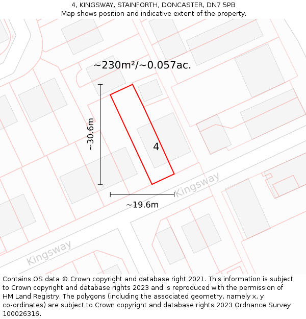 4, KINGSWAY, STAINFORTH, DONCASTER, DN7 5PB: Plot and title map