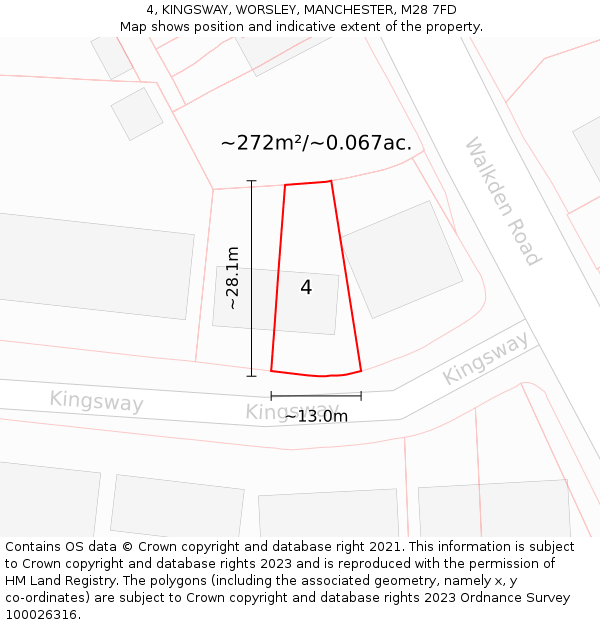 4, KINGSWAY, WORSLEY, MANCHESTER, M28 7FD: Plot and title map