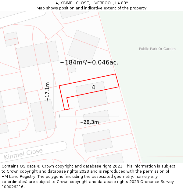 4, KINMEL CLOSE, LIVERPOOL, L4 8RY: Plot and title map