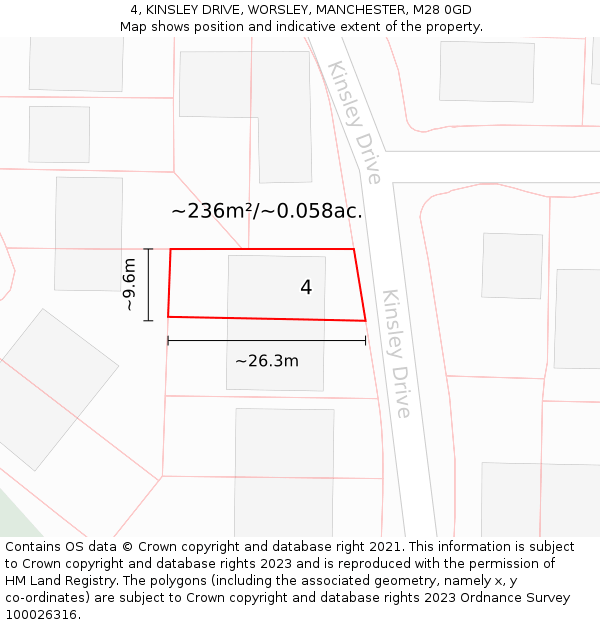 4, KINSLEY DRIVE, WORSLEY, MANCHESTER, M28 0GD: Plot and title map