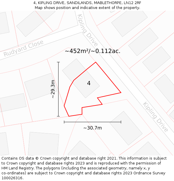 4, KIPLING DRIVE, SANDILANDS, MABLETHORPE, LN12 2RF: Plot and title map