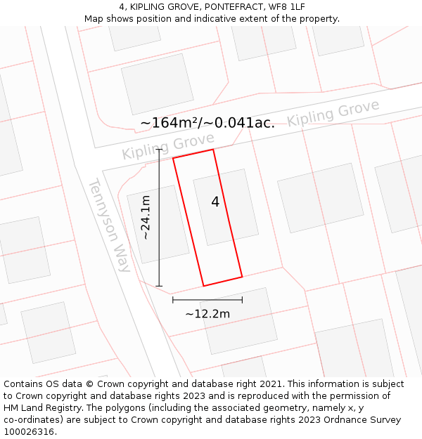 4, KIPLING GROVE, PONTEFRACT, WF8 1LF: Plot and title map