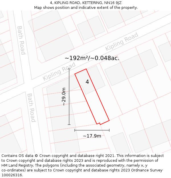 4, KIPLING ROAD, KETTERING, NN16 9JZ: Plot and title map