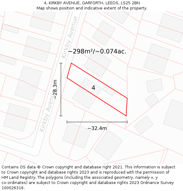 4, KIRKBY AVENUE, GARFORTH, LEEDS, LS25 2BN: Plot and title map