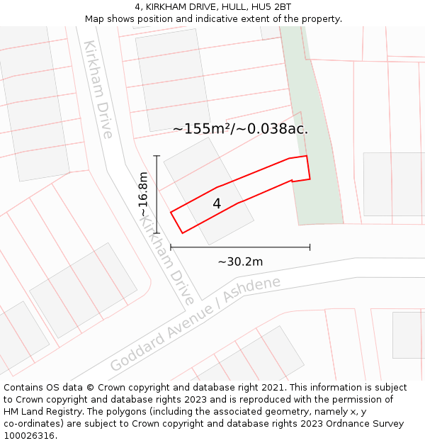 4, KIRKHAM DRIVE, HULL, HU5 2BT: Plot and title map