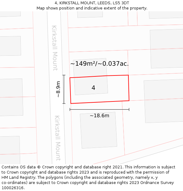 4, KIRKSTALL MOUNT, LEEDS, LS5 3DT: Plot and title map