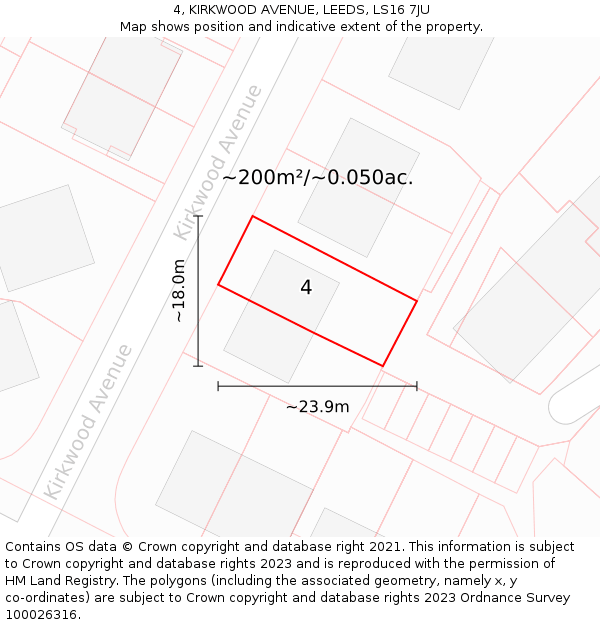 4, KIRKWOOD AVENUE, LEEDS, LS16 7JU: Plot and title map