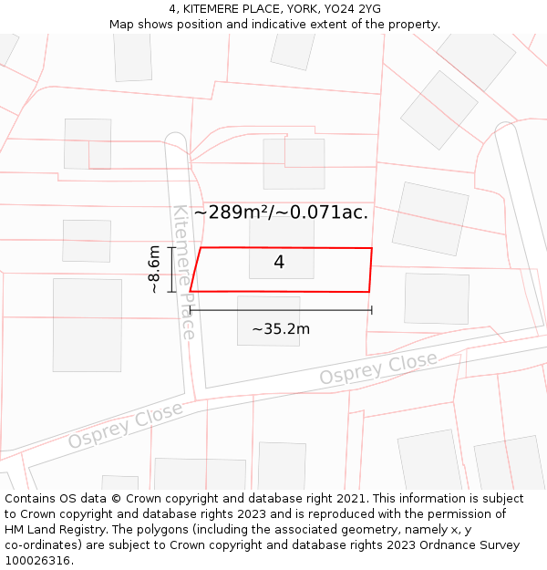 4, KITEMERE PLACE, YORK, YO24 2YG: Plot and title map