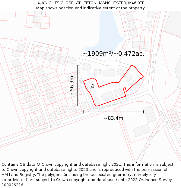 4, KNIGHTS CLOSE, ATHERTON, MANCHESTER, M46 0TE: Plot and title map