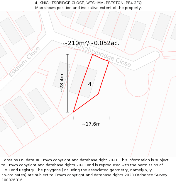 4, KNIGHTSBRIDGE CLOSE, WESHAM, PRESTON, PR4 3EQ: Plot and title map