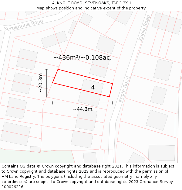 4, KNOLE ROAD, SEVENOAKS, TN13 3XH: Plot and title map