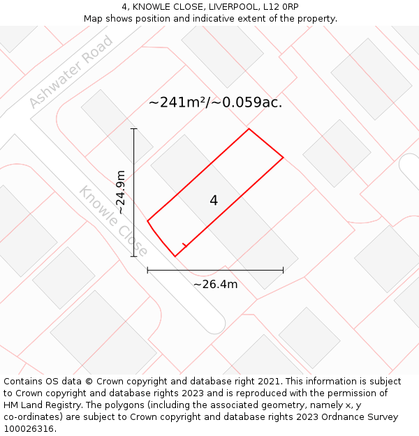 4, KNOWLE CLOSE, LIVERPOOL, L12 0RP: Plot and title map