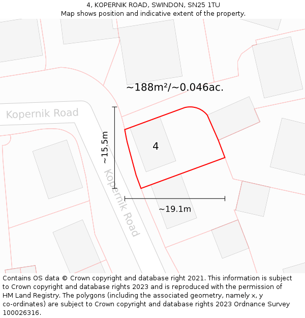 4, KOPERNIK ROAD, SWINDON, SN25 1TU: Plot and title map