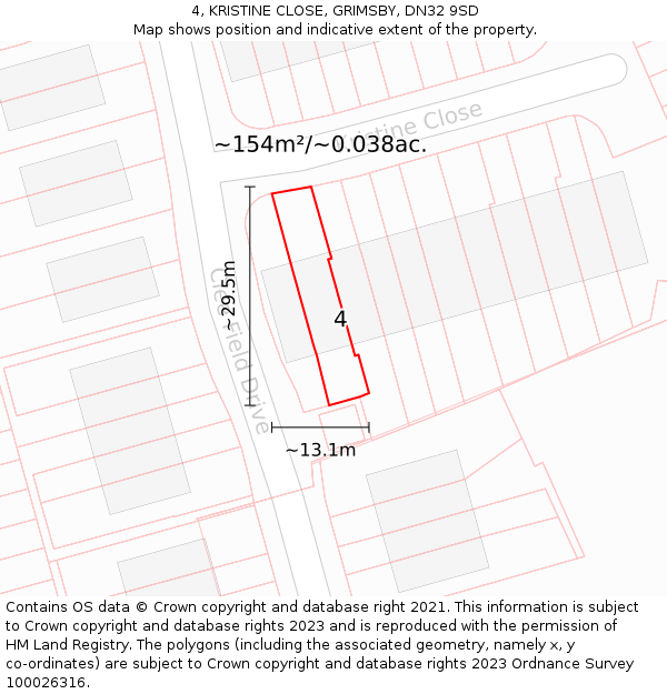 4, KRISTINE CLOSE, GRIMSBY, DN32 9SD: Plot and title map