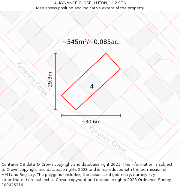 4, KYNANCE CLOSE, LUTON, LU2 9DN: Plot and title map