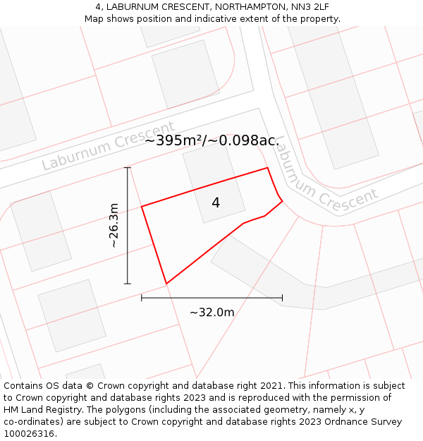 4, LABURNUM CRESCENT, NORTHAMPTON, NN3 2LF: Plot and title map