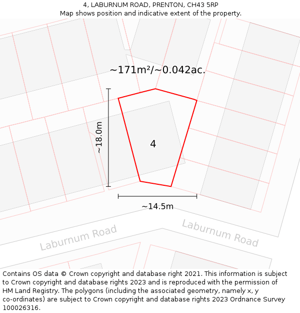 4, LABURNUM ROAD, PRENTON, CH43 5RP: Plot and title map