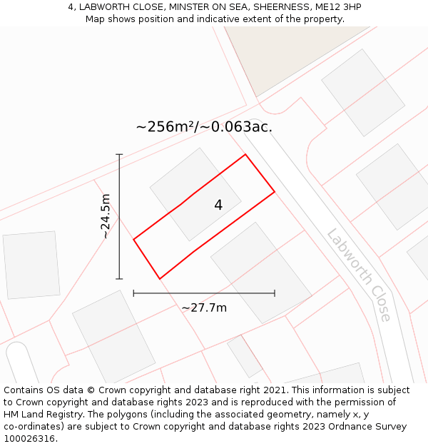 4, LABWORTH CLOSE, MINSTER ON SEA, SHEERNESS, ME12 3HP: Plot and title map
