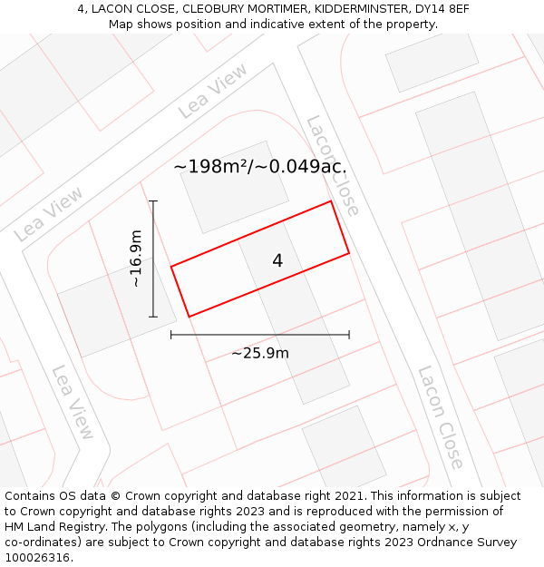 4, LACON CLOSE, CLEOBURY MORTIMER, KIDDERMINSTER, DY14 8EF: Plot and title map