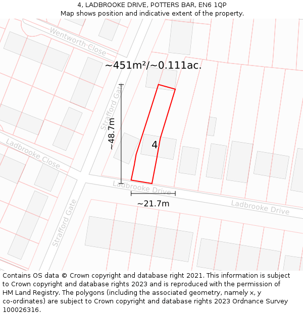 4, LADBROOKE DRIVE, POTTERS BAR, EN6 1QP: Plot and title map