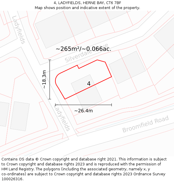 4, LADYFIELDS, HERNE BAY, CT6 7BF: Plot and title map
