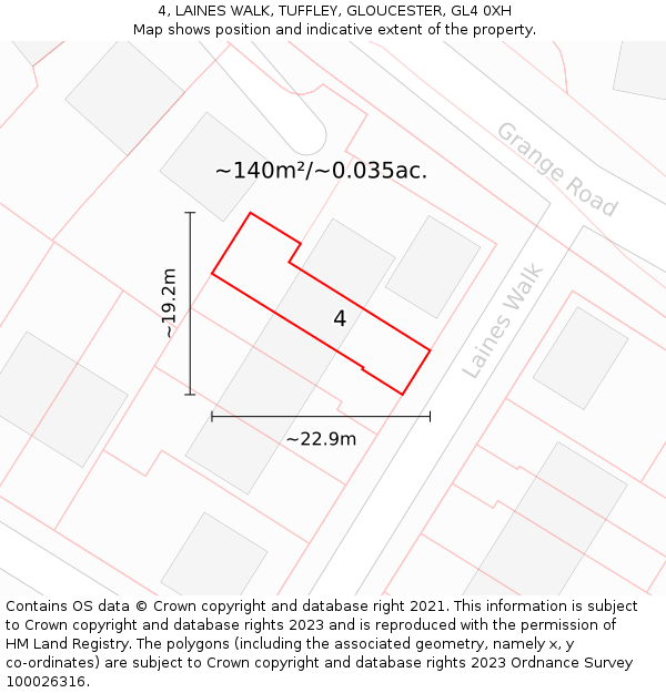 4, LAINES WALK, TUFFLEY, GLOUCESTER, GL4 0XH: Plot and title map