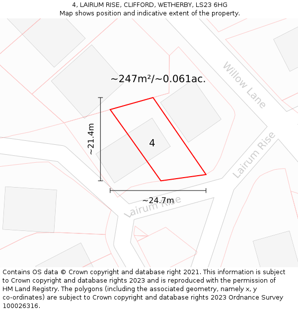 4, LAIRUM RISE, CLIFFORD, WETHERBY, LS23 6HG: Plot and title map