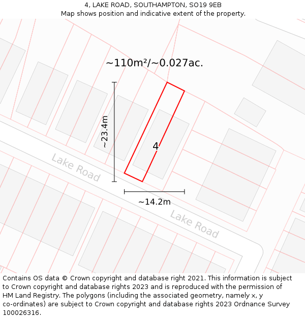 4, LAKE ROAD, SOUTHAMPTON, SO19 9EB: Plot and title map