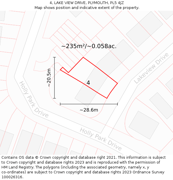4, LAKE VIEW DRIVE, PLYMOUTH, PL5 4JZ: Plot and title map