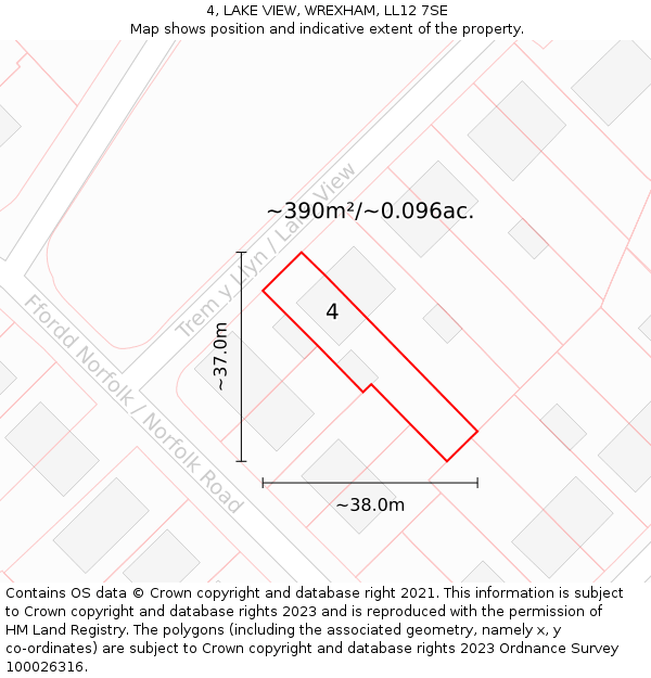 4, LAKE VIEW, WREXHAM, LL12 7SE: Plot and title map