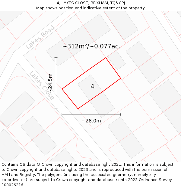 4, LAKES CLOSE, BRIXHAM, TQ5 8PJ: Plot and title map