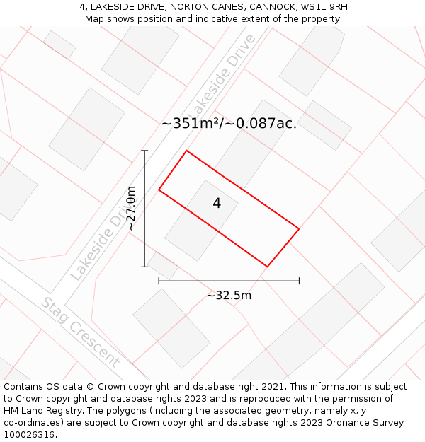 4, LAKESIDE DRIVE, NORTON CANES, CANNOCK, WS11 9RH: Plot and title map